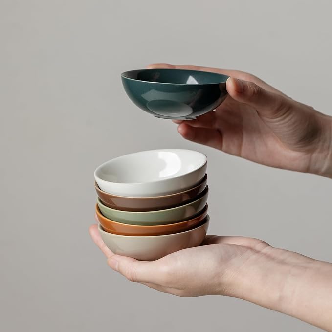 Ceramic Pinch Bowl Set of 6, 3.4 oz Small Prep Bowls for Spices, Condiments, Sauces