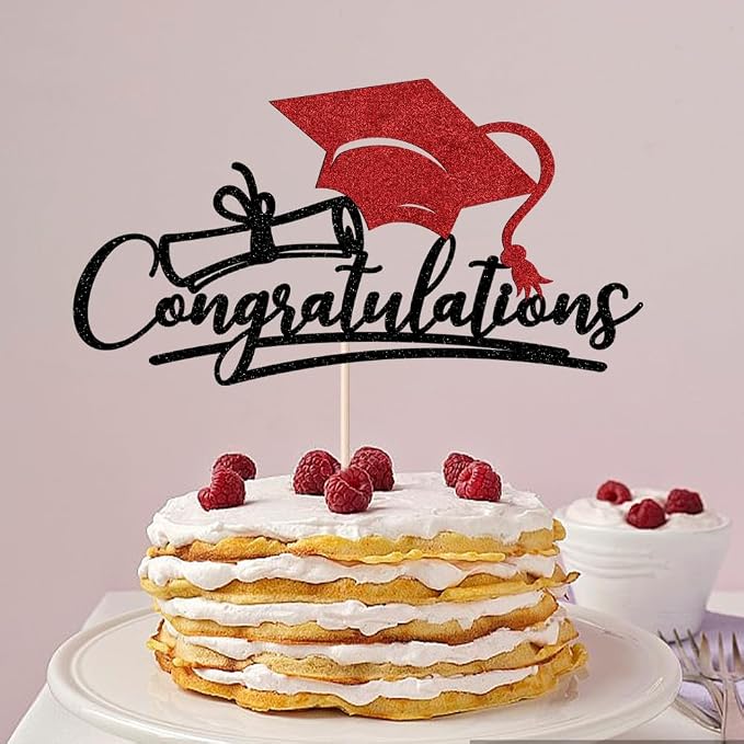 Congratulations 2026 Graduation Cake Topper,Congrats Grad Cake Decor - 2026 High School/College/Senior Graduation Party Decorations Supplies (Black and red)
