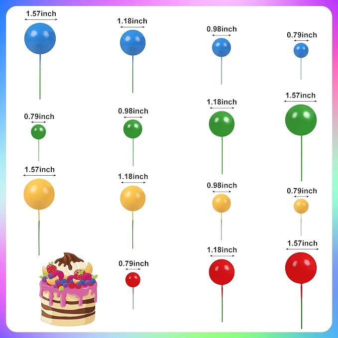 30 PCS Balls Cake Topper DIY Cake Insert Toppers Ball Cake Picks Cupcake Topper for Birthday Party Baby Shower Wedding Cake Decoration(Red Yellow Blue Green)
