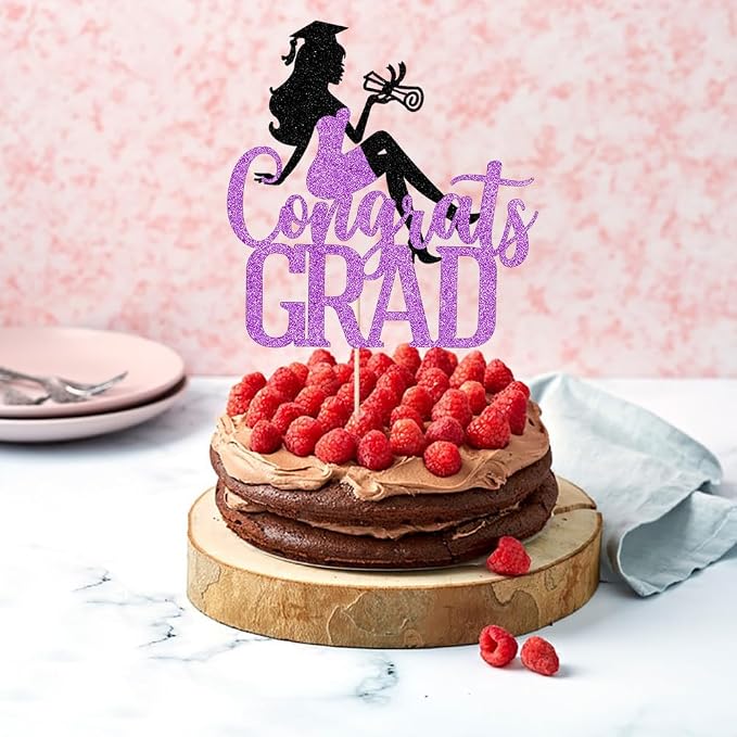 Congrats Grad Cake Topper,2026 Girl Graduation Cake Topper, Congrats Grad Decorations,2026 High School/College/Senior Graduation Party Decorations Supplies (Black purple)