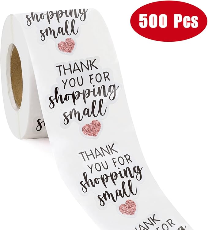WRAPAHOLIC 2 Inch 500 Total Business Stickers Roll - Thank You for Shopping Small Text Design, Thank You Lables, Shipping Stickers for Party Decorations and Craft