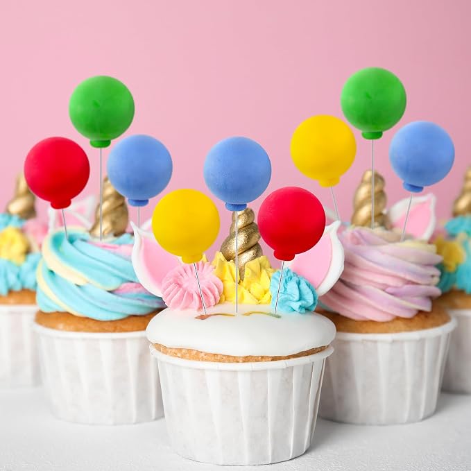 Sieral 40 Pcs Mini Balloon Cake Toppers Colorful Rainbow Topper Round Clay Balls Cupcake Toppers for Birthday Baby Shower Wedding Party Decorations(Classic Color,Clay)