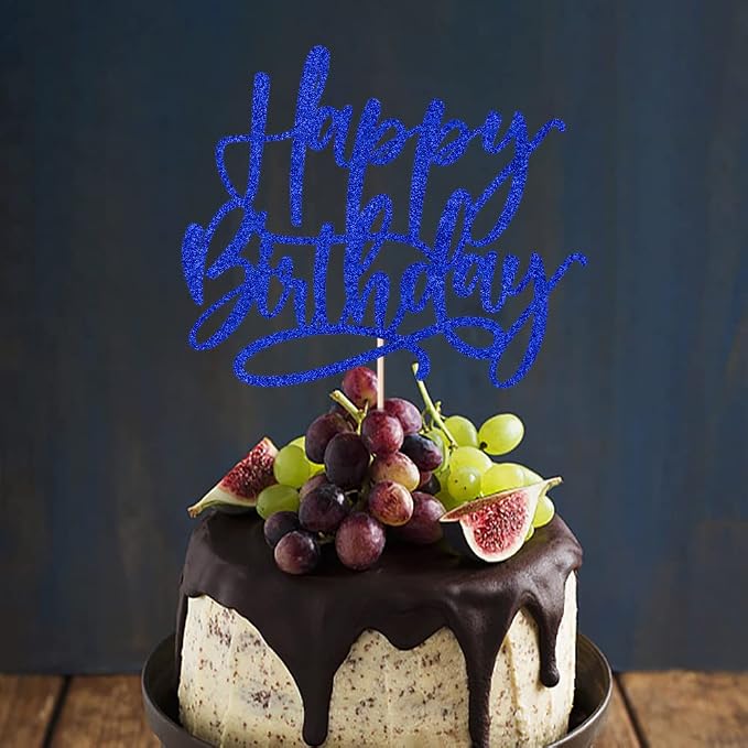 Kaoenla Blue Happy Birthday Cake Decoration-royal blue happy birthday cake topper、boys and girls, men and women Birthday/Anniversary cakes Selected decorative (Blue)