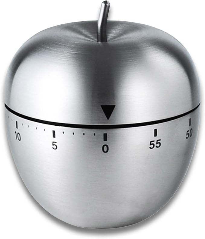 Kitchen Timer for Cooking, 60 Minutes Mechanical Timer - No Batteries Required, Stainless Steel Apple-Shape Cute Countdown Clock for Cooking, Learning, Exercises, Gaming