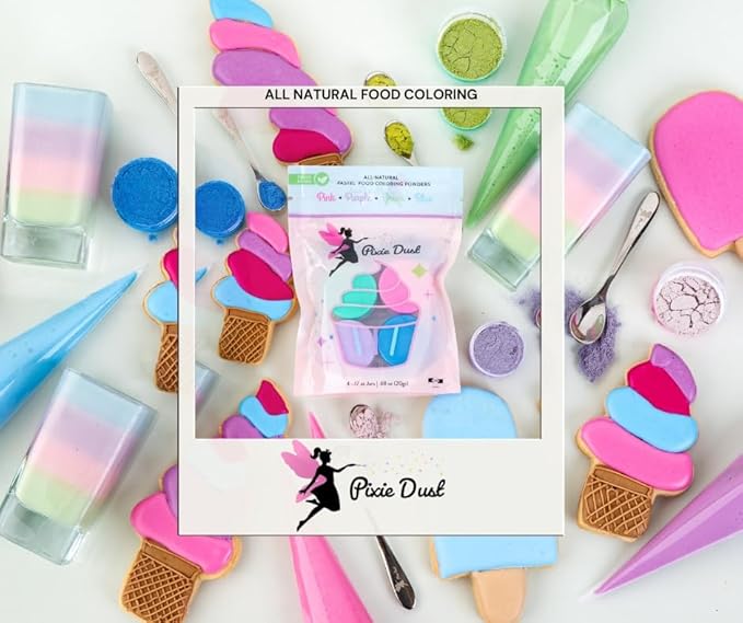 All-Natural Food Coloring Powders Pastel Set - Pink, Purple, Blue & Green. | Perfect for cake decorating, cookie frosting, icing & drinks | Dye-Free, Plant-Based, Flavorless, Kosher | No-Carmine, No annatto, No Propylene Glycol | By PIXIE DUST | Large ...