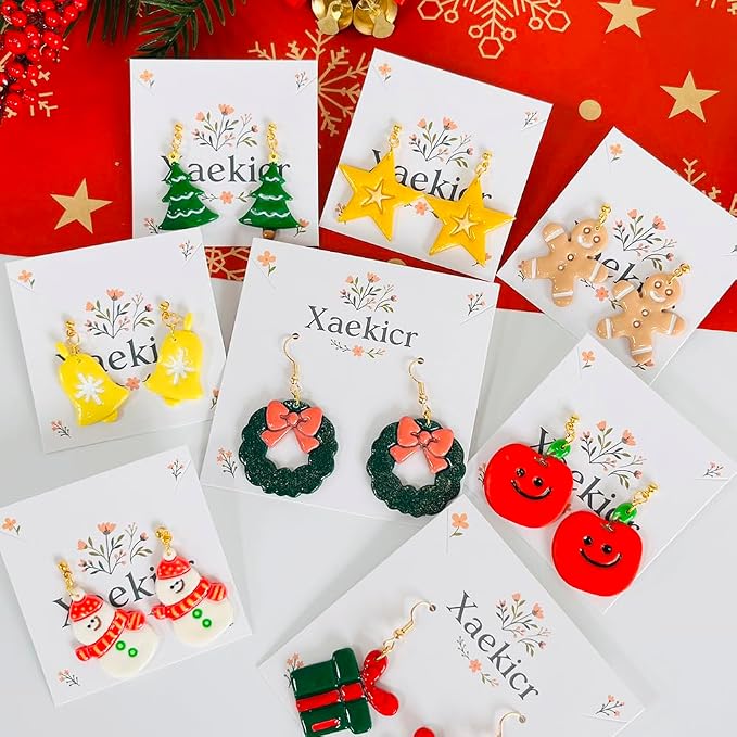 Xaekicr Christmas Polymer Clay Cutters Set – 8pcs Holiday Clay Earring Cutters for Polymer Clay Jewelry DIY – Santa, Tree, Snowman, Gift – Clay Tools & Molds