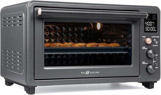 VAL CUCINA 26.3 QT Non-Toxic Enamel Interior Air Fryer Toaster Oven Combo, 10-in-1 Convection Countertop Oven with Infrared Heating, Fits 12" Pizza & 6 Slice Toast, Easy Clean Enamel Baking Pan