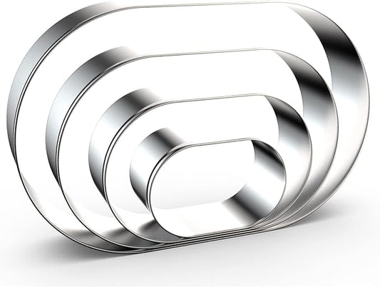 Pill Capsule Long Oval Cookie Cutters - 5 Inch, 4 Inch, 3 Inch, 2 Inch - Geometric Frame Plaque Cookie Cutter Set Fondant Biscuit Molds - Stainless Steel