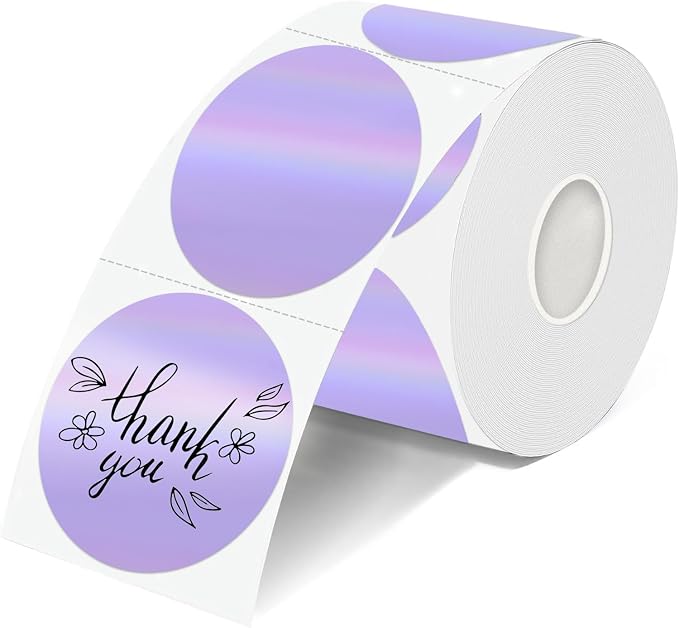 2 Inch Round Holographic Thermal Labels, Waterproof Direct Thermal Stickers, Self-Adhesive Circle Label for Small Business DIY Logo QR Code, Purple (200 Pcs/Roll)