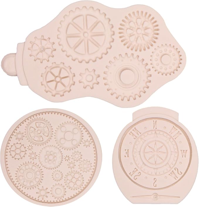 Steampunk Gear Silicone Fondant Molds Compass Cogs Gears Chocolate Fondant Molds for Cake Decorating Cupcake Toppers Sugarcraft Baking Resin