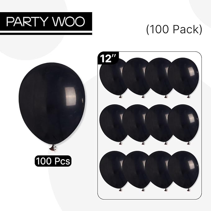 PartyWoo Black Balloons 100 pcs 12 Inch Latex Helium Matte Black Balloons for Baby Shower Birthday Graduation Casino Gaming Anniversary Retirement Pirate Race Car Theme Party Decorations Black-Y18