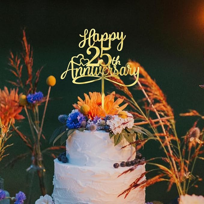 Sleyberoy Acrylic Happy 25th Anniversary Cake Toppers -Wedding Anniversary Party Decorations, 25th Wedding Anniversary, Company Anniversary Party, Birthday Party Decorations (Acrylic 25)