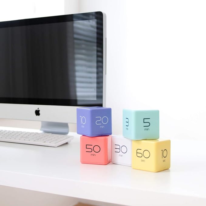 mooas Cube Timer (White), Timers Cube Flip Block Timers Productivity Gravity Sensor Time Management for Kids ADHD Classroom Kitchen Desk Workout Cooking Study 5, 15, 30, 60 min Timer Setting