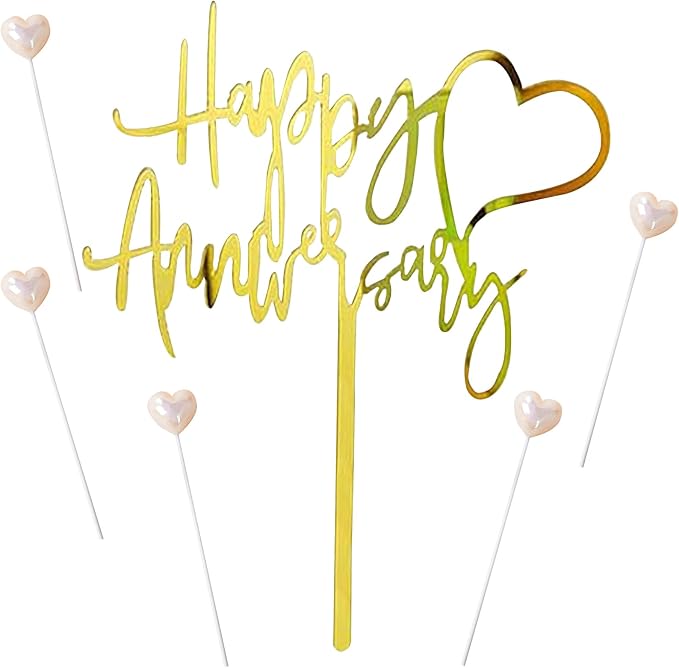 Happy Anniversary Cake Topper Happy Anniversary Cake Decorations for Party Decorations (small beige heart)