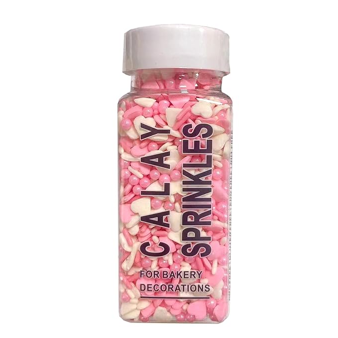 PhilaeEC Vanlentine Sprinkle Edible for Cake Decoration Pink and White Heart Confetti Jimmies Peals Mix Cake Baking Cookie Cupcake Toppers Decoration Vanlentine Wedding Supplies