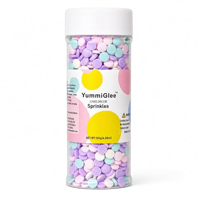 Pastel Confetti Sprinkles 4.6 oz - Pink Blue Purple Edible Confetti for Cake Decorating, Unicorn Birthday Cupcake Topper, Cookies, Baby Sprinkle Party Supplies - Soft Color Candy Mix