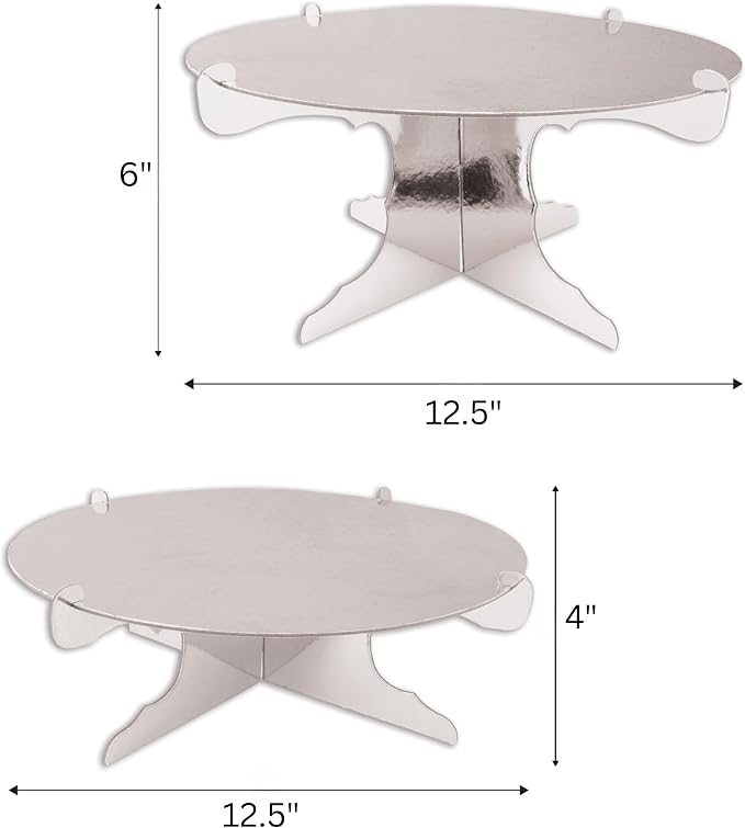 Beistle 2 Piece Durable Metallic Cake Stands For Weddings Anniversary Birthday Party Cupcake Holder Baby Shower Celebration Supplies, 4"-6" x 12.5", Silver
