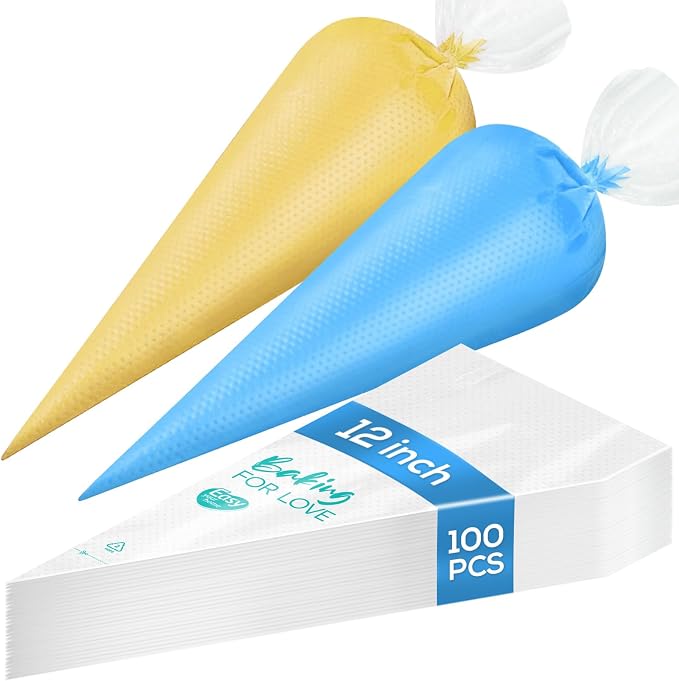 12 Inch Thick Disposable Piping Bags, 100PCS Anti Burst Pastry Bags for Cake Decorating Cream Frosting and Baking Supplies, Tipless Piping