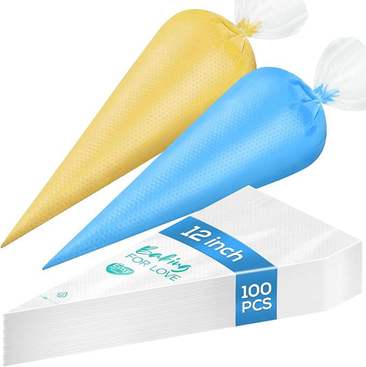 12 Inch Thick Disposable Piping Bags, 100PCS Anti Burst Pastry Bags for Cake Decorating Cream Frosting and Baking Supplies, Tipless Piping