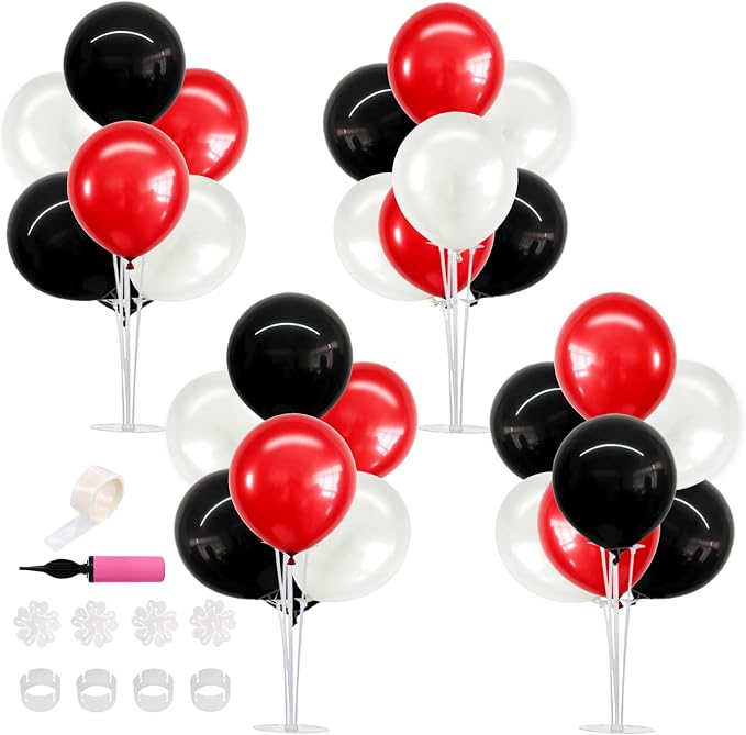 TONIFUL 4 Set Black Red White Balloon Centerpieces for Table,Balloon Stand Kit for Black Party Decor 2026 Graduation Wedding Chinese New Year Eve Birthday Party Decorations,Retirement