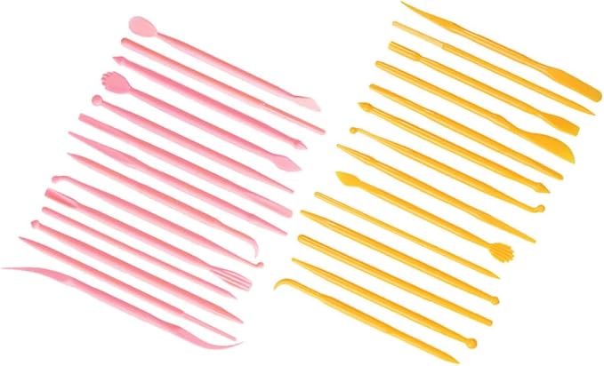Operitacx 28pcs Clay Sculpting Tools Set for Polymer Clay and Fondant Modeling, 14 Mini Carving Pens in Yellow and Pink, Ceramic and Pottery Craft Kit for Detailed DIY Art and Jewelry Making