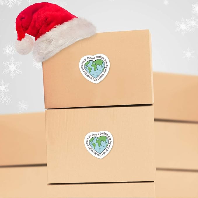 Muminglong 1.5 Inch Don't Judge Me My Box, Recycle Sticker, Thank You Sticker, Love Shaped Earth, Handmade Packaging Label, 500 PCS