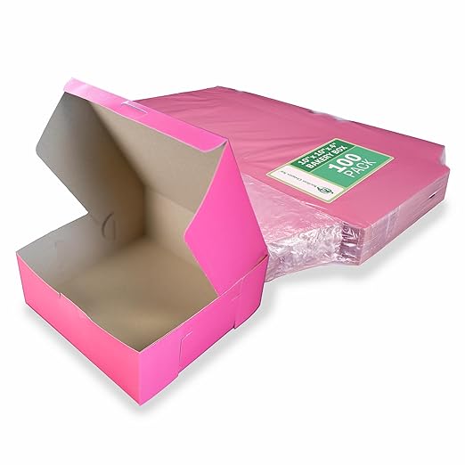 Southern Champion Tray 0873 Pink Paperboard Non-Window Lock-Corner Bakery Box, 10" Length x 10" Width x 4" Height (Case of 100)