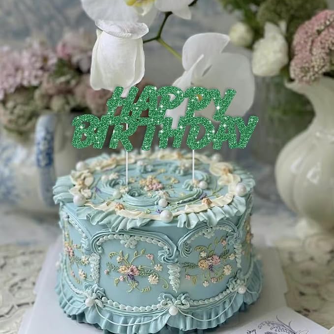 BEISHIDA green HAPPY BIRTHDAY Cake Topper, Happy Birthday Cake Bunting Decor,Birthday Party Decoration Supplies，Photo Booth Props