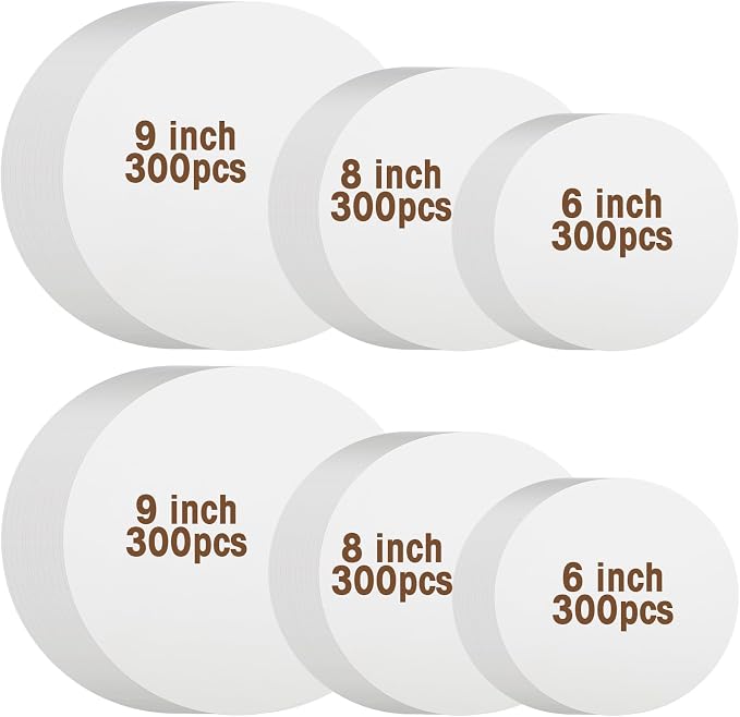 Reallnaive 900 Pcs Parchment Paper Rounds 6, 8, 9 Inch Non Stick Baking and Unbleached Parchment Circles for Baking Round Sheets Liners, Toaster Oven Round Cake Springform Pan(White)