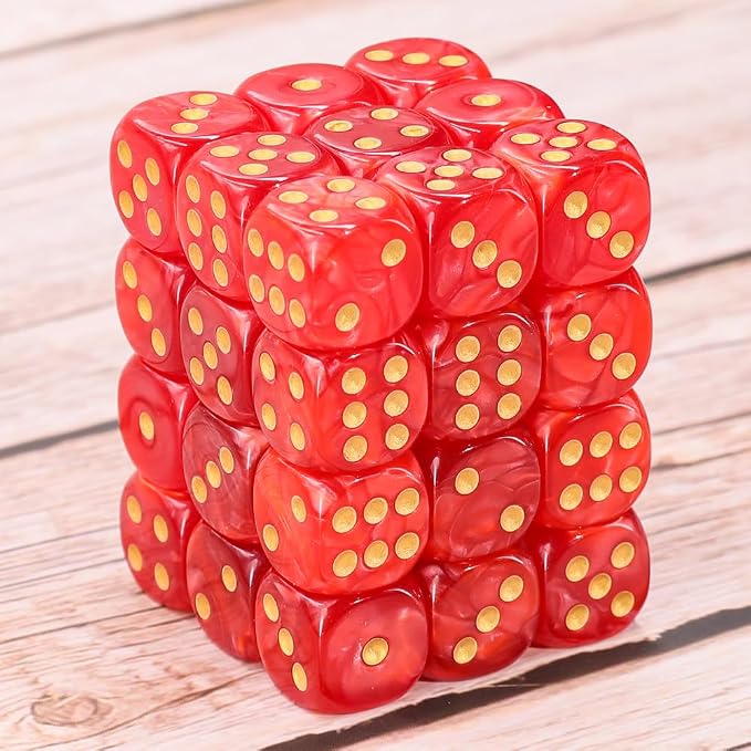 36 of Pack 12MM 6 Sided MINI Dice Set,Pearl Pattern Game Dice Set, 6 Sided Standard Dices for Yahtzee, Bunco or Teaching Math,with Portable Plastic Box(Red Pearl)
