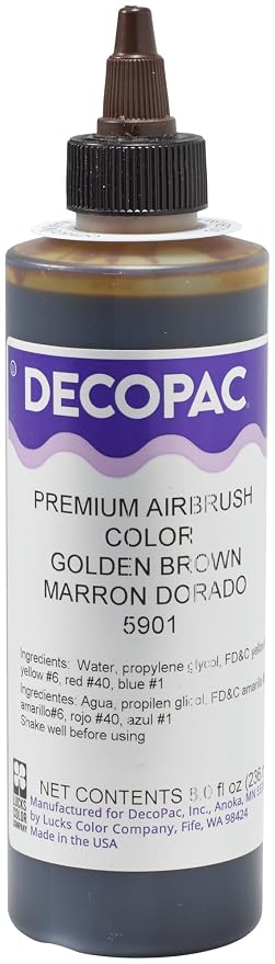 DecoPac Golden Brown Food Coloring, 8 Fl Oz Airbrush Food Color, Edible Airbrush For Cake Decorating, Cookie Airbrush Coloring, Food Airbrush Kit Add-on, Airbrushes For Cake Decorating 8Fl Oz