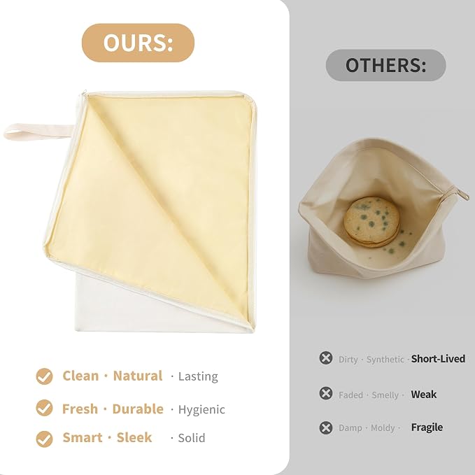 WiNDANCE 2 Pack Beeswax Bread Bags with Zipper, XL(13x17in) Sourdough Bread Storage for Homemade, Freezer Storage Bag to Keep Fresh, Cotton Beeswax Container, Baguette Bag with Liner Kitchen Baking