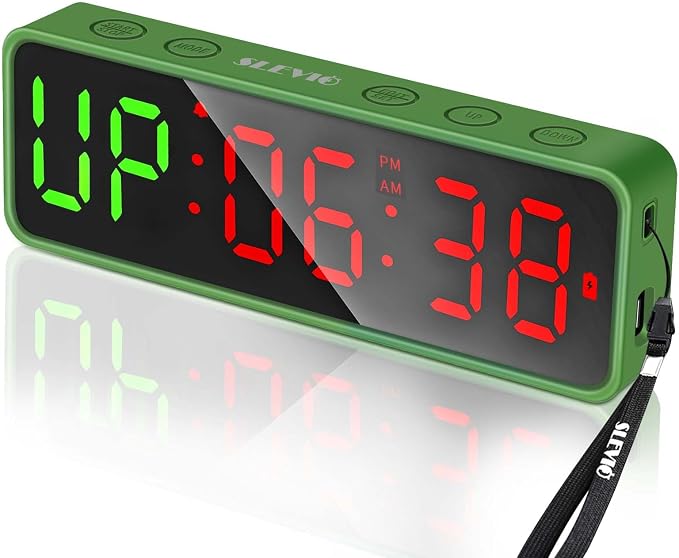 Small Gym Timer Clock Stopwatch Magnetic Workout Interval Timer, Large LED Digital Display, Home Accessories Countdown Clock for Home Gym Garage Schools (Matte Green)
