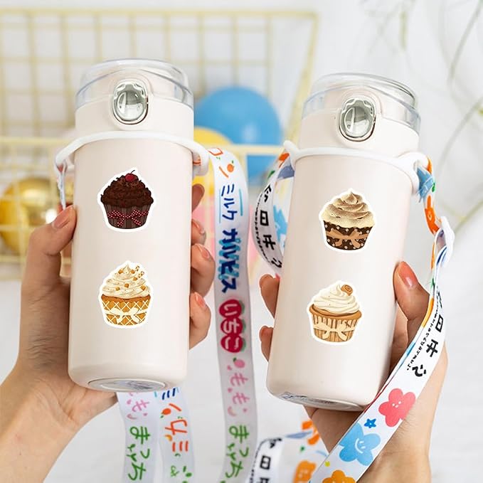 Cupcake Stickers,500Pcs Cute Dessert Party Decorations Stickers Colorful Cupcake Decals for Kids Scrapbooking Party Favors Water Bottles Envelopes Reward Labels