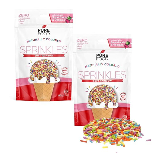 Pure Food By Estee Natural Soft Rainbow Color Sprinkles, 5oz (2 Pack) | Vegan | Dye Free Rainbow Jimmies for Baking | Natural Colors | Soy Free, Gluten Free, Dairy Free, Nut Free