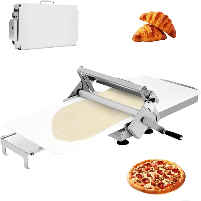 15.8" Folding Dough Sheeter with Sheeter Board Thickness Adjustable Manual Countertop Dough Sheeter Roller Machine Stainless Steel for Pizza Puff Pastry Dough