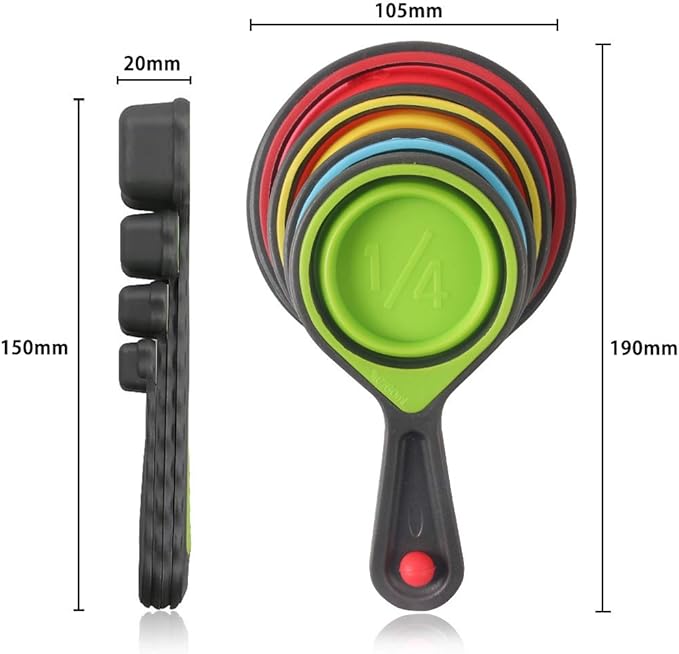 SOLIFEGOBLE Collapsible Measuring Cups and Spoons, Portable Measuring Cup，Food Grade Silicone for Liquid & Dry Measuring, 8 Piece Kitchen Measuring Tool