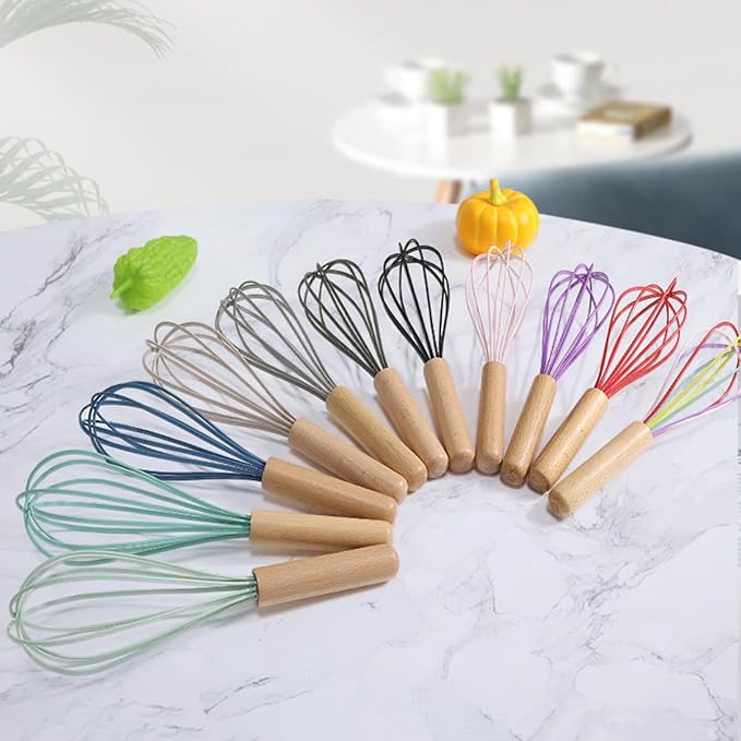 1-Piece Light Gray Silicone Whisk with Wooden Handle BRIIEC 10-inch Non Stick Balloon Whisk Egg Beater for Pancake Batter, Eggs and Egg Whites, Cake Mix, Blending, Gravy and Sauces