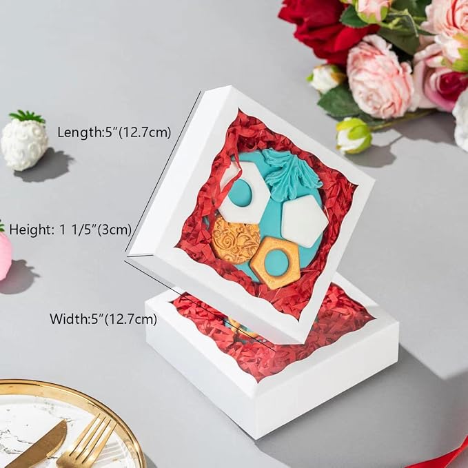 RomanticBaking 100 Pack 5" x 5" x 1 1/5" Cakesickle Boxes for 2 Heart Hot Chocolate Bombs Boxes Treat Box for Cookies,Macaron