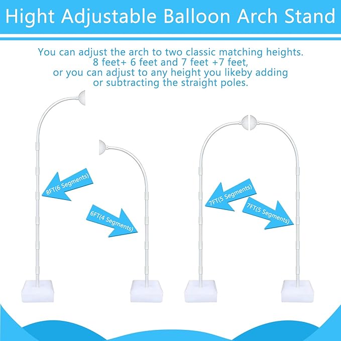 Balloon Arch Kit - Adjustable 8.2FT & 6FT Balloon Arch Stand with Base, Reusable Half Arch Balloon Stand Floor Frame for Birthday Wedding Baby Shower Holiday Graduation Events Decorations (White)
