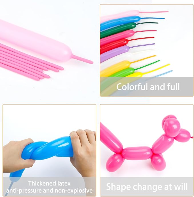 260 Matt Mixed Color Balloons, Ideal for Balloon Arch & Animals Kit, 50 Long Balloons per pack