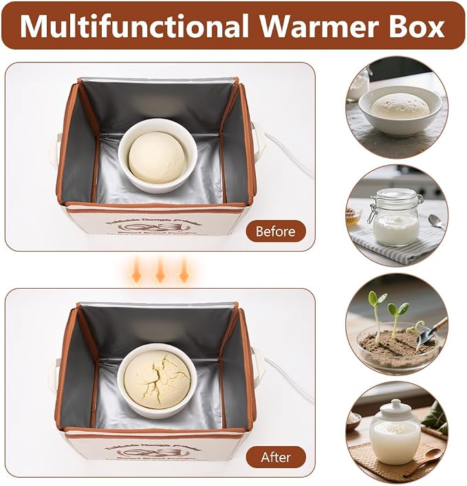 Foldable Dough Proofer Box with 70-130℉ Temp Control & 12H Timer, Proofing Box for Sourdough, Bread Baking, Pizza, Yogurt, Kombucha, Space-Saving & 5-Layer Fabric