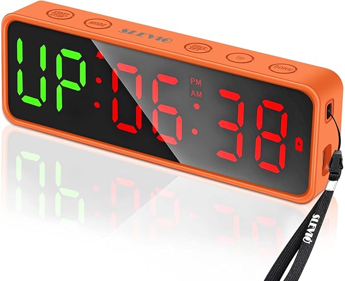 Small Gym Timer Clock Stopwatch Magnetic Workout Interval Timer, Large LED Digital Display, Home Accessories Countdown Clock for Home Gym Garage Schools (Matte Orange)