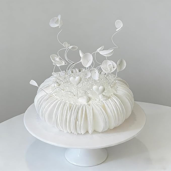 60PCS/80PCS Wafer Paper Round Pieces 3D Spherical Cake Edges Rice Paper Swan Rose Flower Round Cupcake Decoration Inserts (60, White, small)