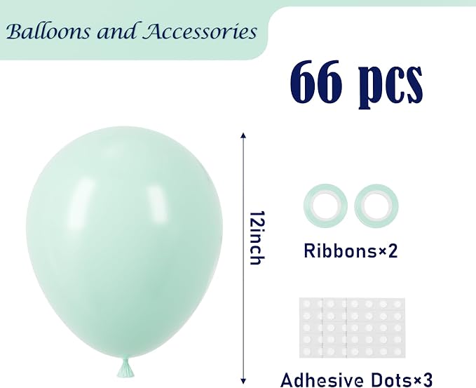 Voircoloria Mint Green Balloons, 66pack 12inch Pastel Green Latex Party Balloons for Graduation, Easter, Wedding, Birthday, Bridal Shower, Rainbow Party, Baby Shower, Anniversary Party Decorations