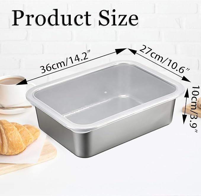 BSTKEY Pizza Dough Proofing Box, Stackable Stainless Steel Food Storage Box Container with Lid, Fits 4-6 Dough Balls, 14.1 x 10.6 Inch Large Capacity Household Pizza Dough Container