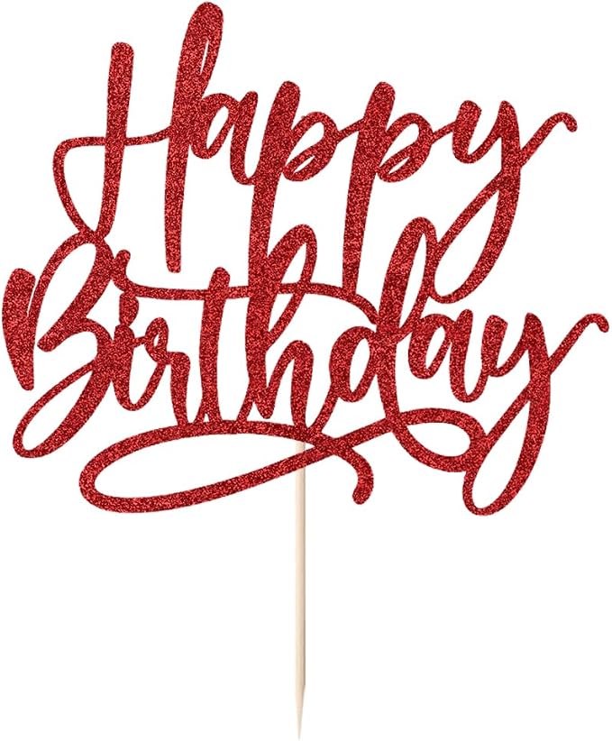 Kaoenla Happy Birthday Cake Topper,Red Glitter handwork Happy Birthday Cake Decoration Suitable For Anniversary/Birthday Party Decor