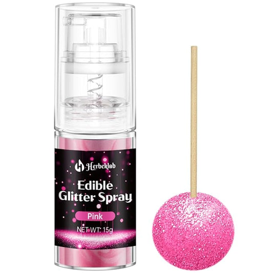 Pink Edible Glitter Spray - 15g Food Grade Pink Luster Dust Shimmer Powder Spray for Cakes, Cookies, Chocolate, Strawberries, Drinks & Cocktails
