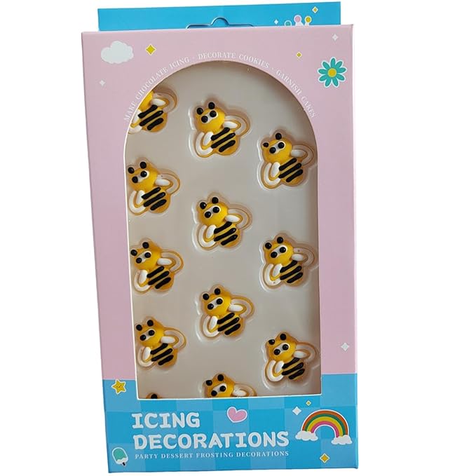 12 Pieces Bees Cakes Decorations Edible Bee Shaped Hard Sugar Icing Decorations Cupcake Toppers for Baking Cookie Ice Cream Candy Decoration Spring Birthday Party