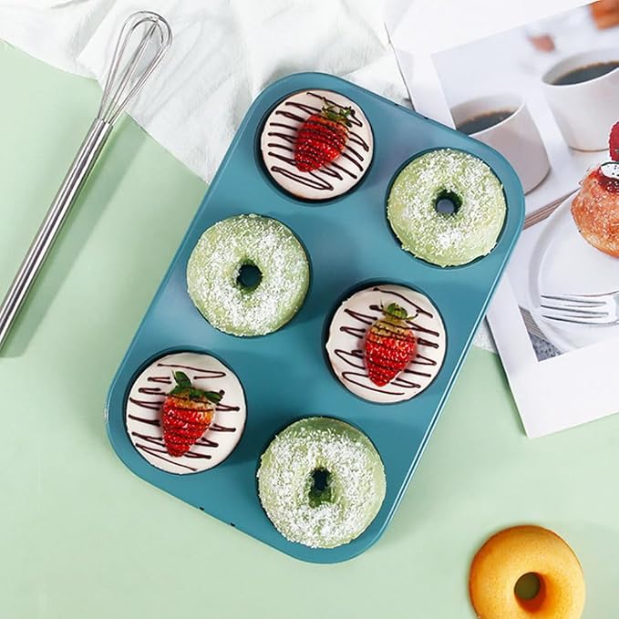 6-Cavity Nonstick Donut Pan Baking Ring Doughnut Pans for Bread Muffin Baking Pastries Cookies, Metal (2 Pack)